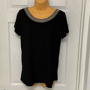 DIANA BELLE Black Embellished Neck Blouse